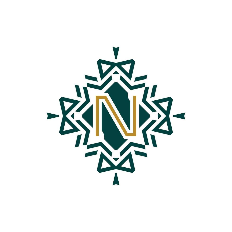 första brev n abstrakt antik mönster emblem dekorativ logotyp vektor