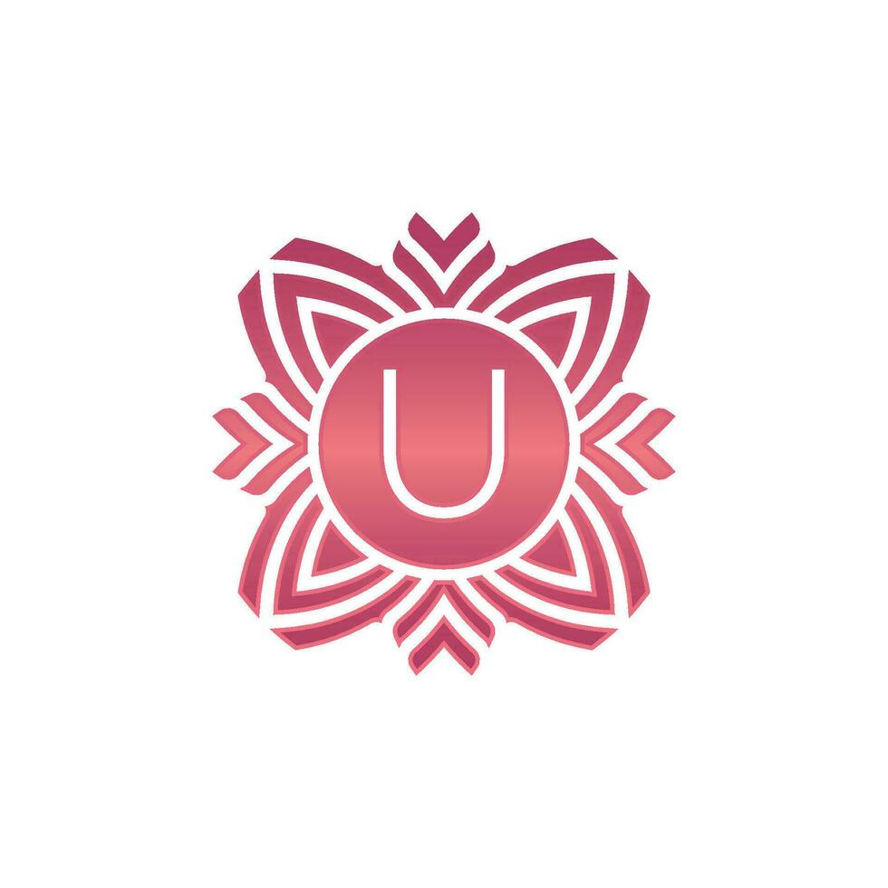 första brev u dekorativ blomma emblem logotyp vektor