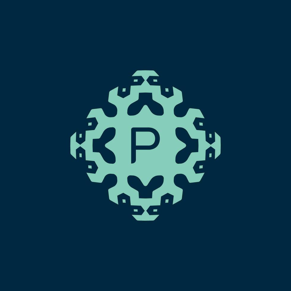 första brev p logotyp. en dynamisk emblem av vetenskap, hälsa, och innovation vektor