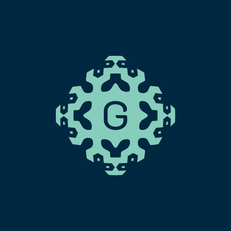första brev g logotyp. en dynamisk emblem av vetenskap, hälsa, och innovation vektor