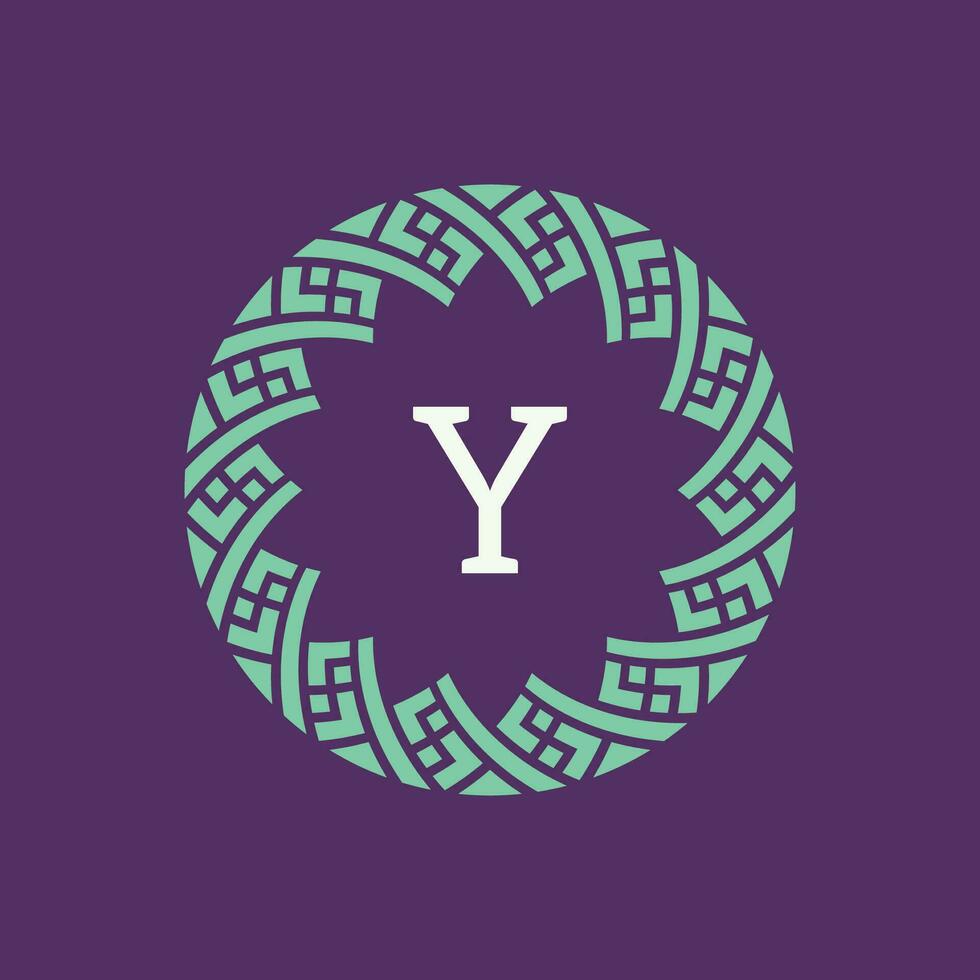 första brev y dekorativ emblem ram cirkel mönster logotyp vektor