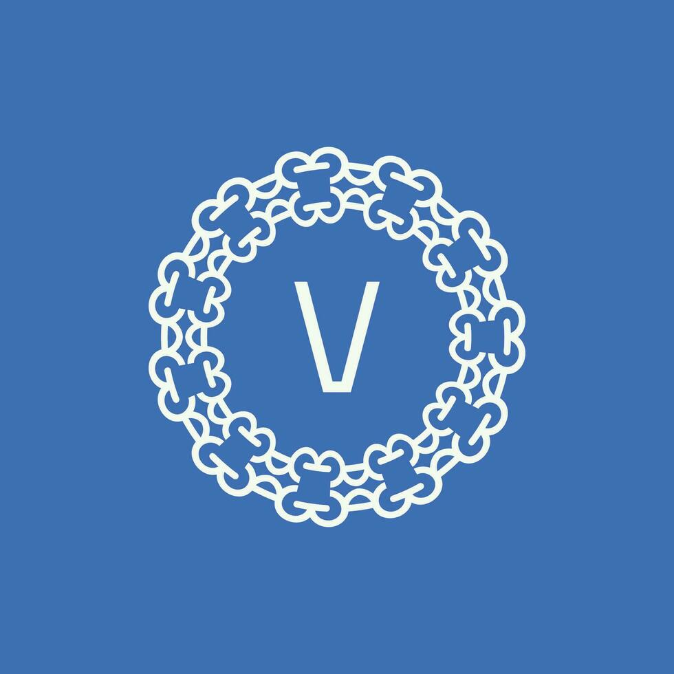 första brev v dekorativ emblem ram cirkel mönster logotyp vektor