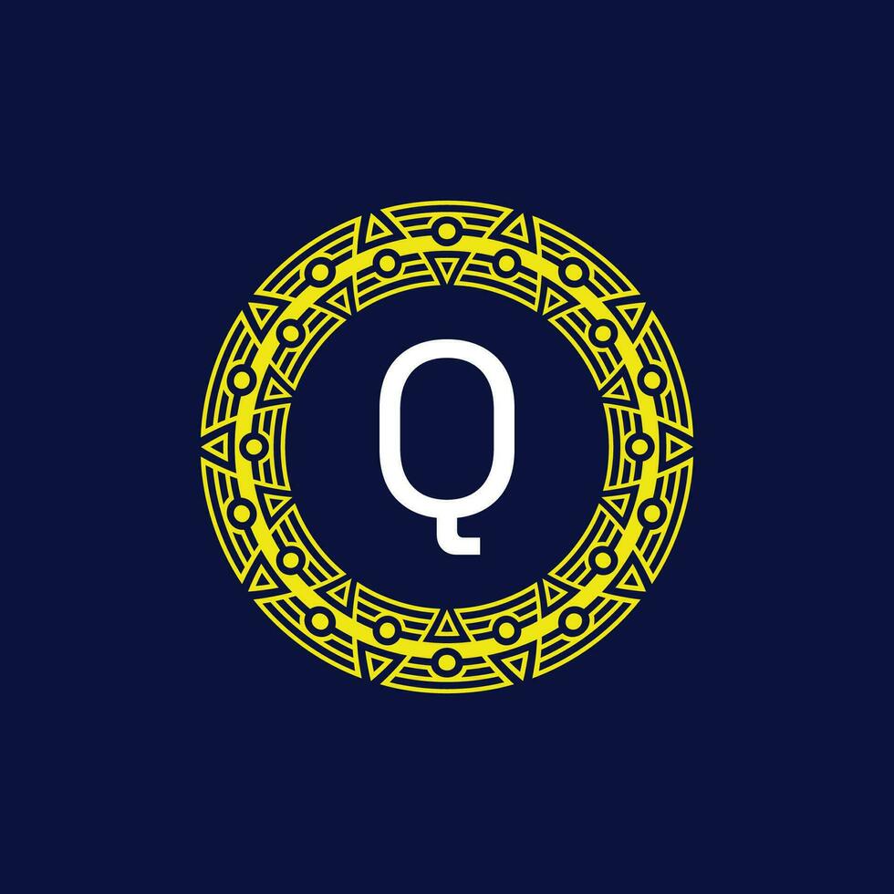 Initiale Brief q futuristisch Kreis Muster Rahmen Emblem Logo vektor
