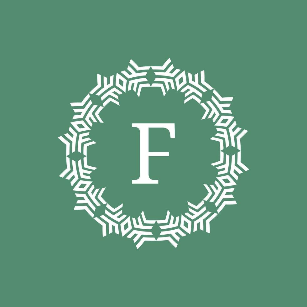 första brev f dekorativ trogen cirkel mönster ram emblem logotyp vektor