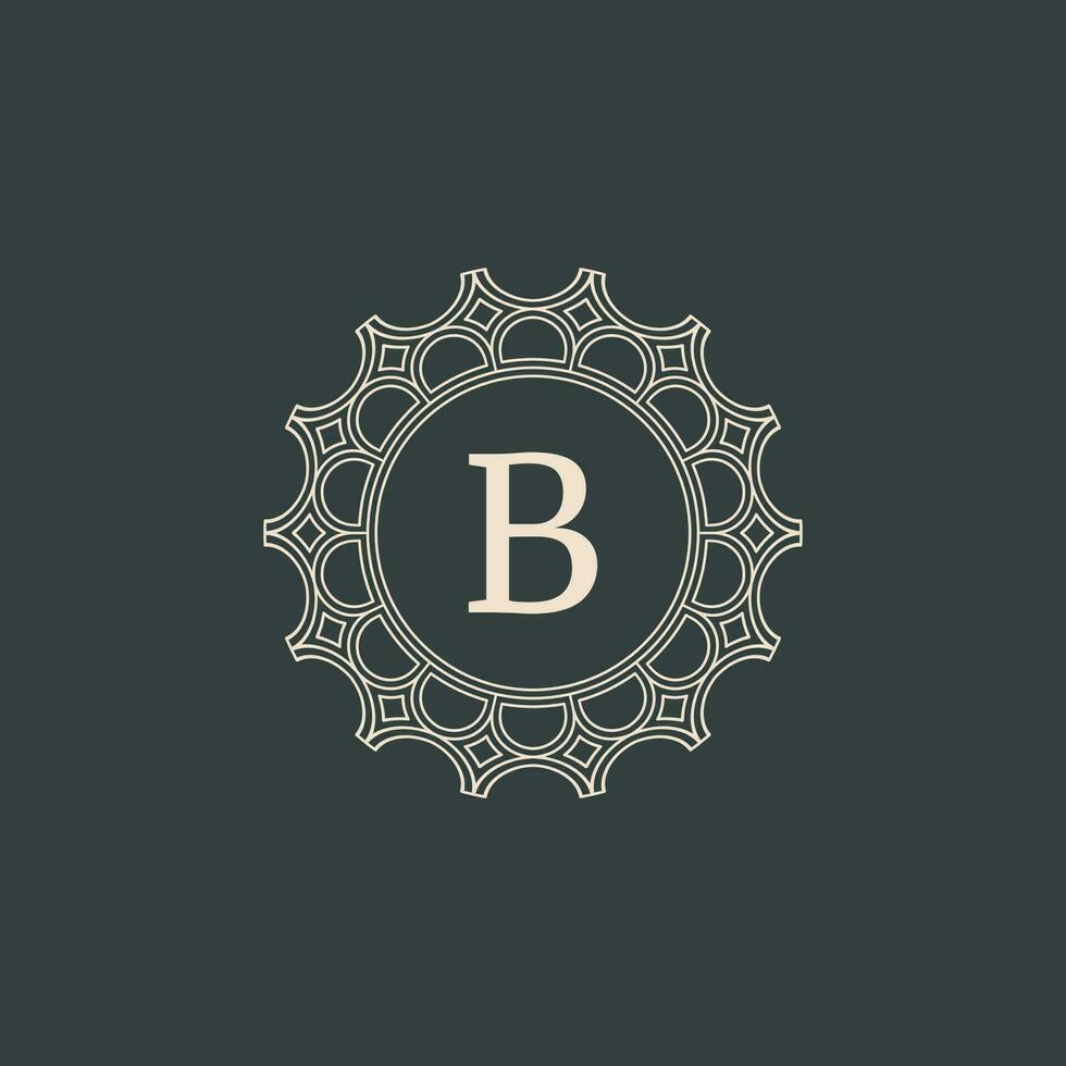 elegant brev b dekorativ blommig cirkel ram gräns logotyp vektor