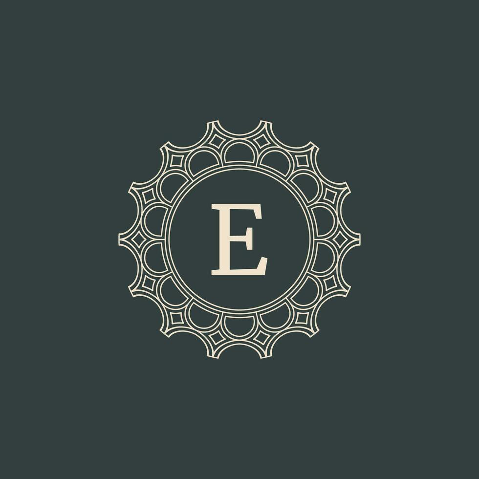 elegant Brief e Zier Blumen- Kreis Rahmen Rand Logo vektor
