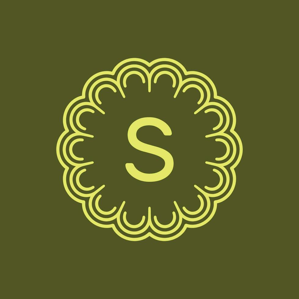 Initiale Brief s Blumen- Alphabet Kreis Emblem Abzeichen Logo vektor