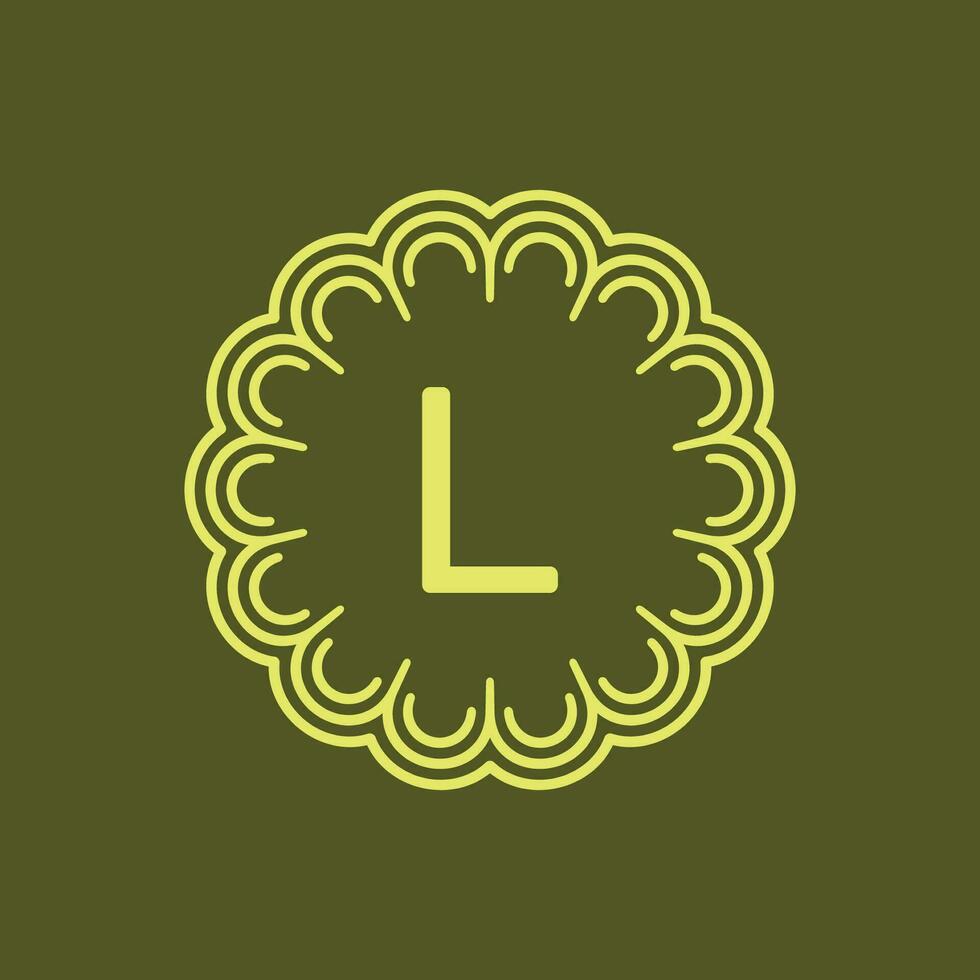 första brev l blommig alfabet cirkel emblem bricka logotyp vektor
