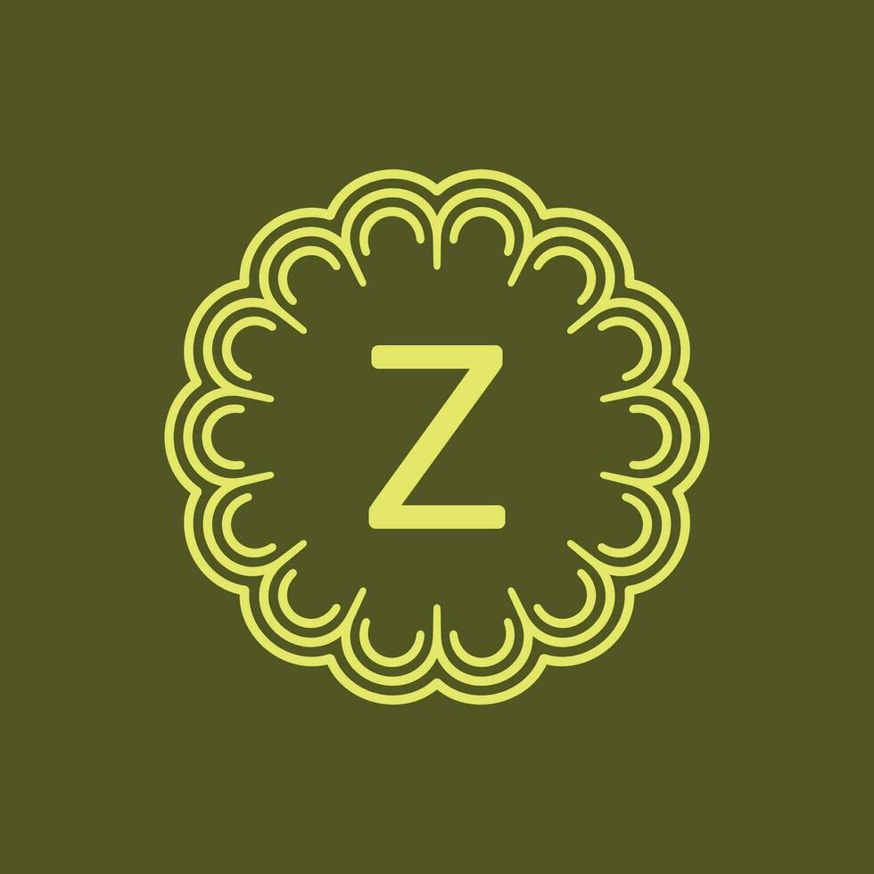 första brev z blommig alfabet cirkel emblem bricka logotyp vektor