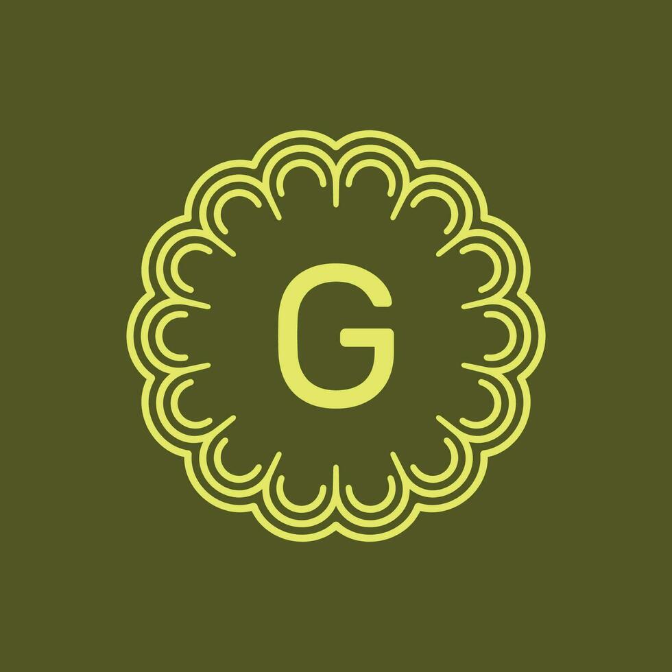 Initiale Brief G Blumen- Alphabet Kreis Emblem Abzeichen Logo vektor