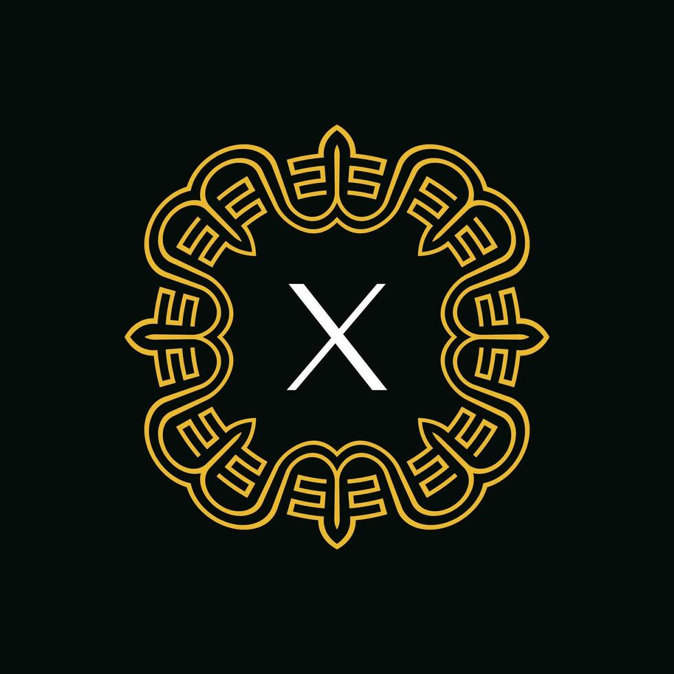 första brev x dekorativ emblem ram cirkel mönster logotyp vektor