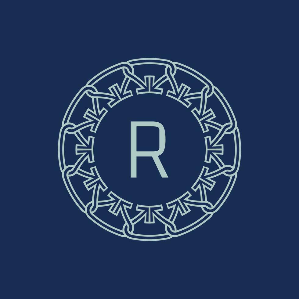 modern emblem första brev r dekorativ stam mönster cirkulär logotyp vektor