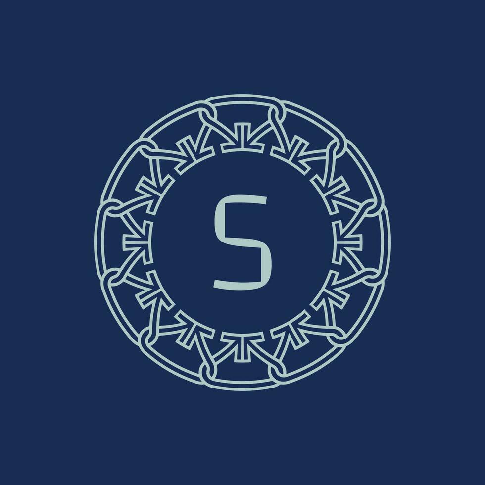 modern emblem första brev s dekorativ stam mönster cirkulär logotyp vektor