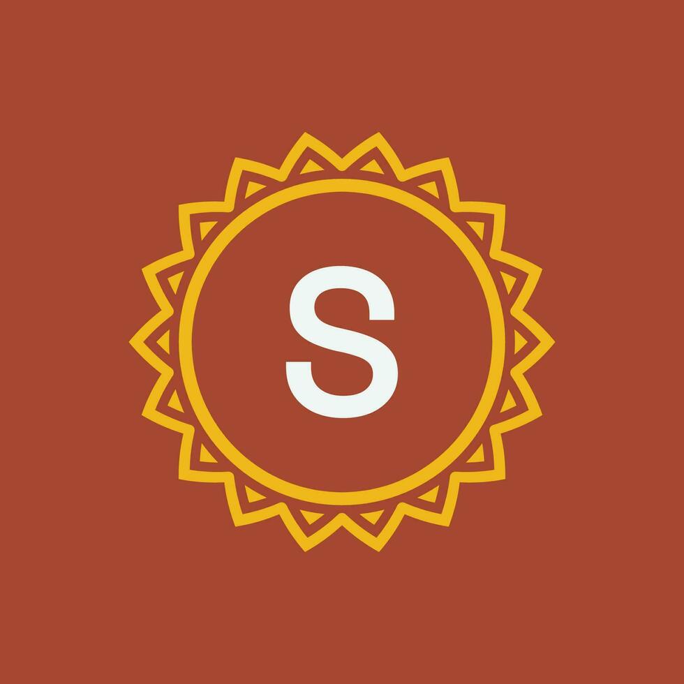 första brev s Sol cirkel ram unik emblem logotyp vektor