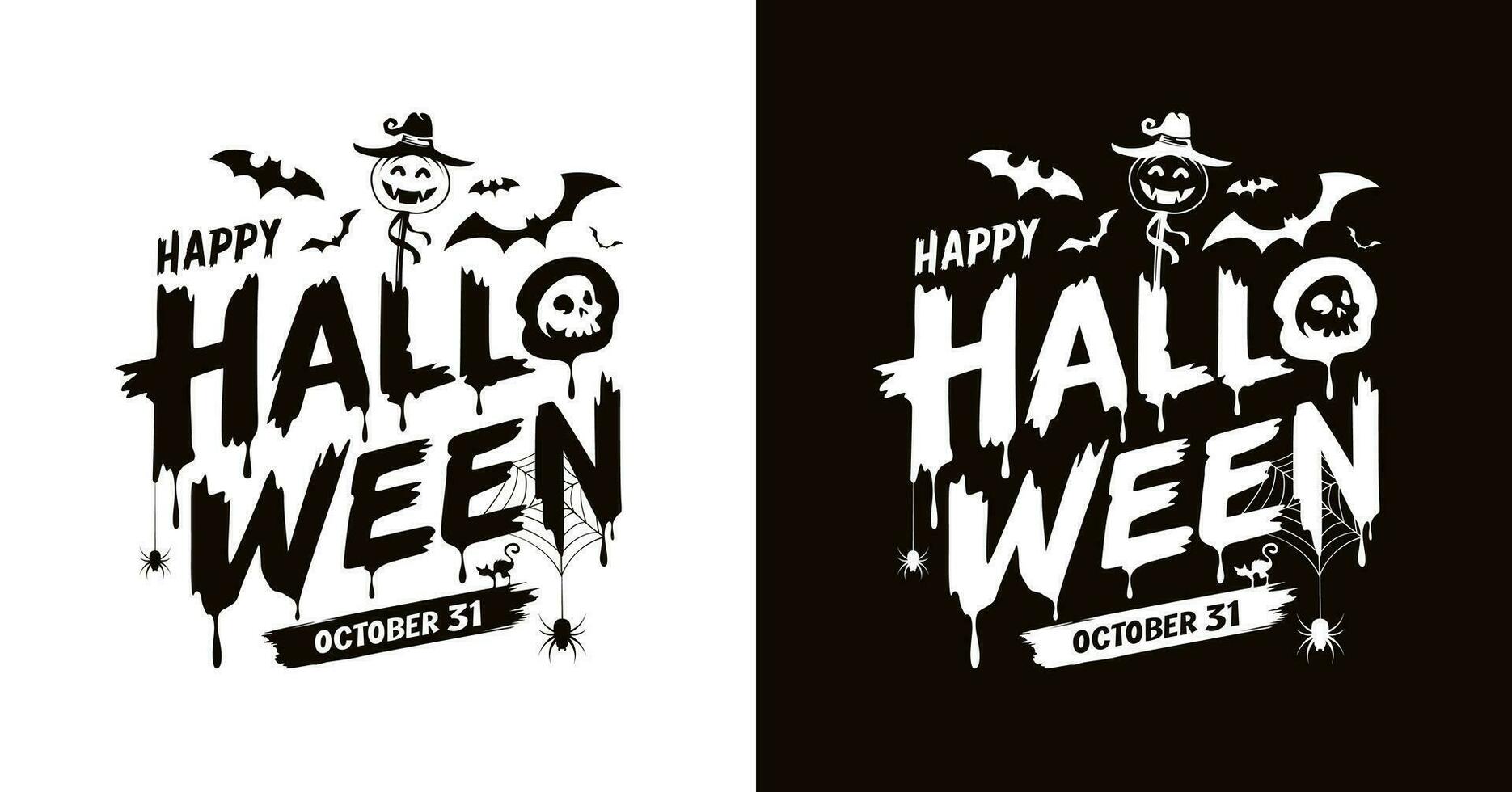 glücklich Halloween Text Botschaft schwarz und Weiß Sammlungen, Vorlage Design, eps10 Vektor Illustration.