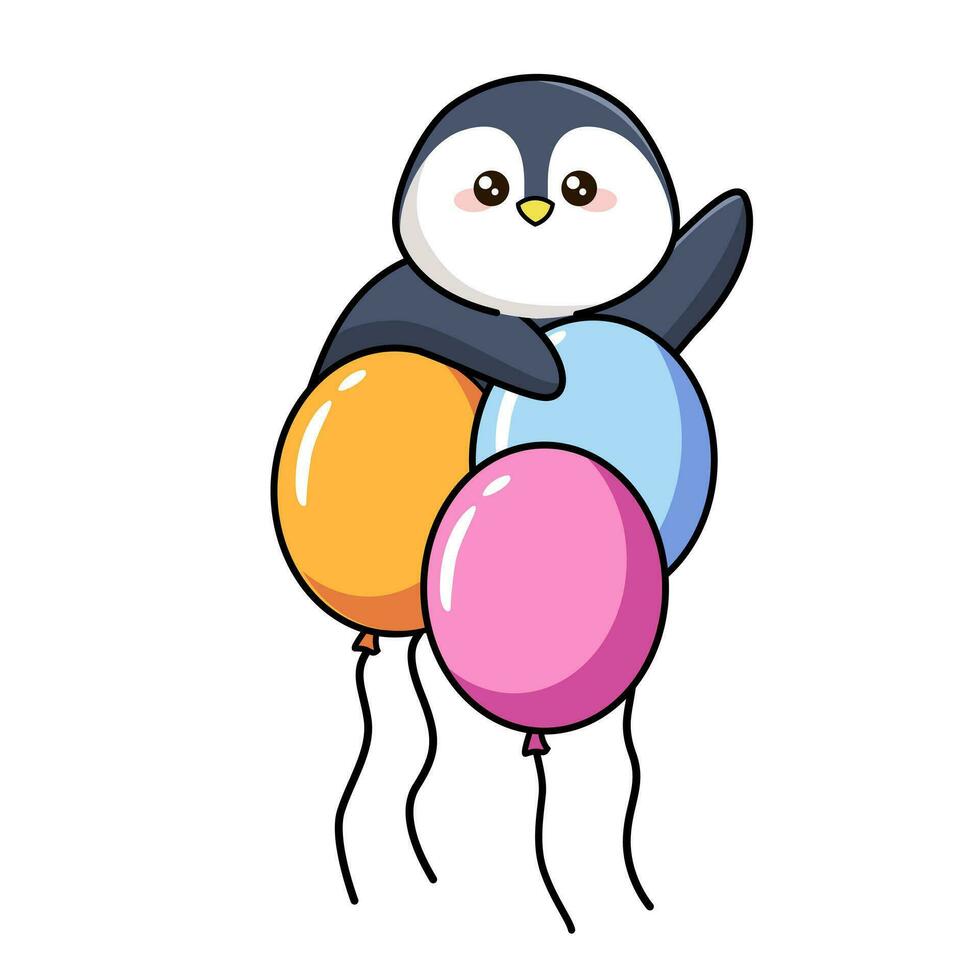 süß wenig Pinguin mit Zahl eins, Blau Ballon und Bogen Krawatte vektor
