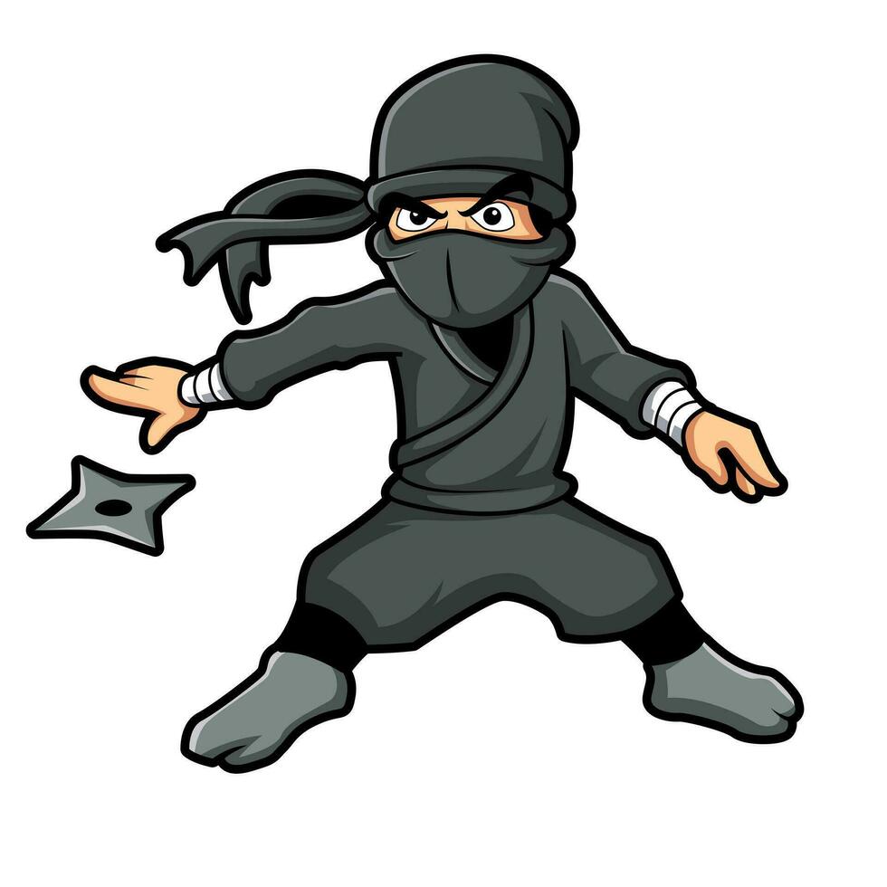 Ninja Samurai Krieger Kämpfer Charakter Cartoon Kampfkunst Waffe Shuriken vektor