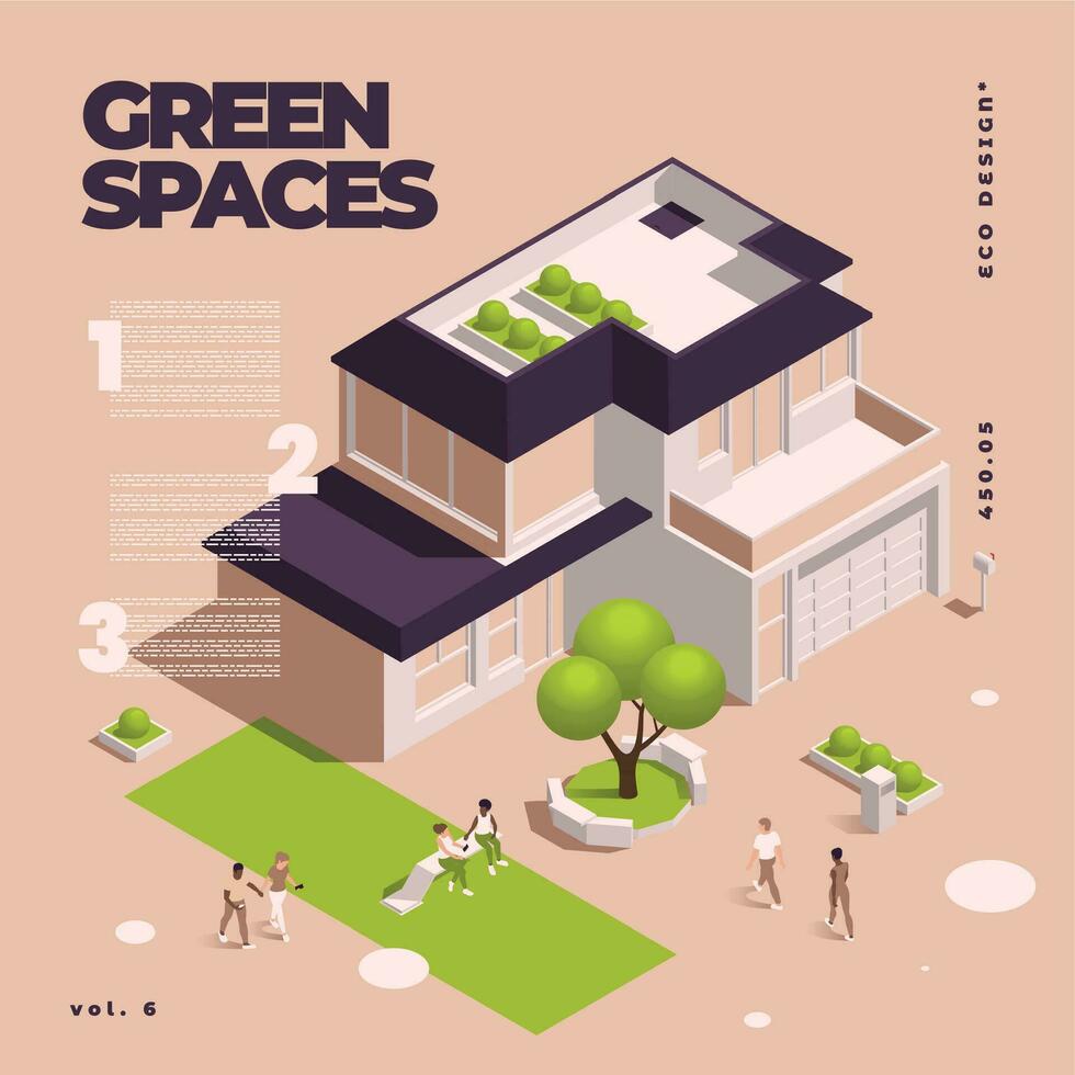 urban stad grön utrymmen eco design isometrisk färgad sammansättning vektor