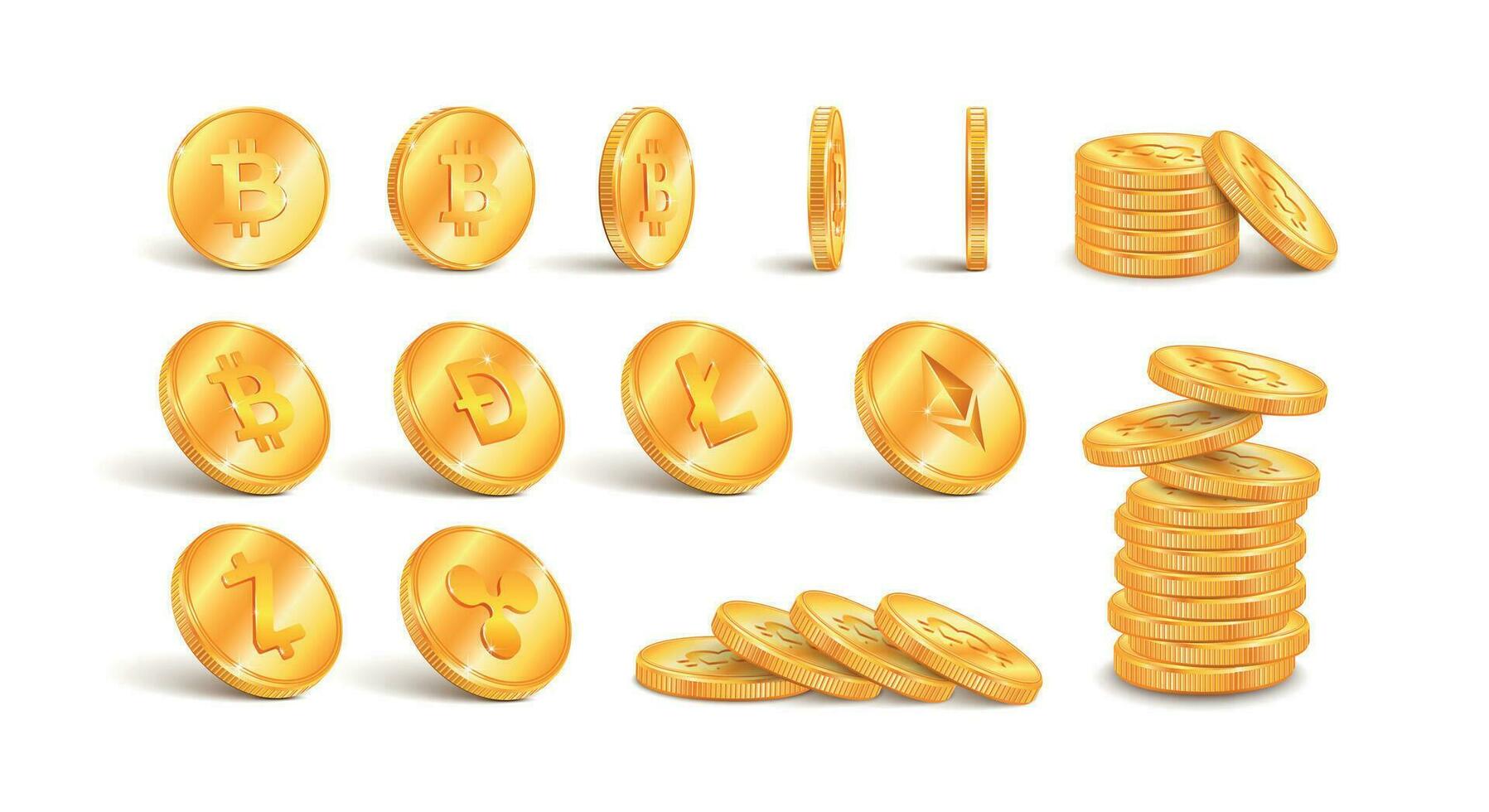 golden Krypto Münzen einstellen vektor