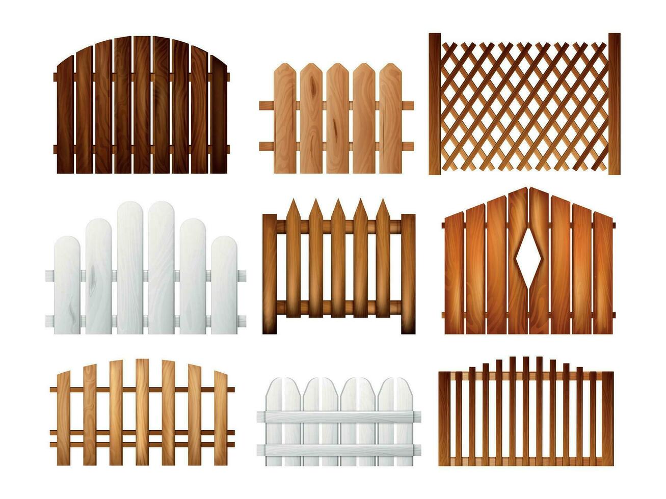 trä- staket sektioner realistisk uppsättning vektor