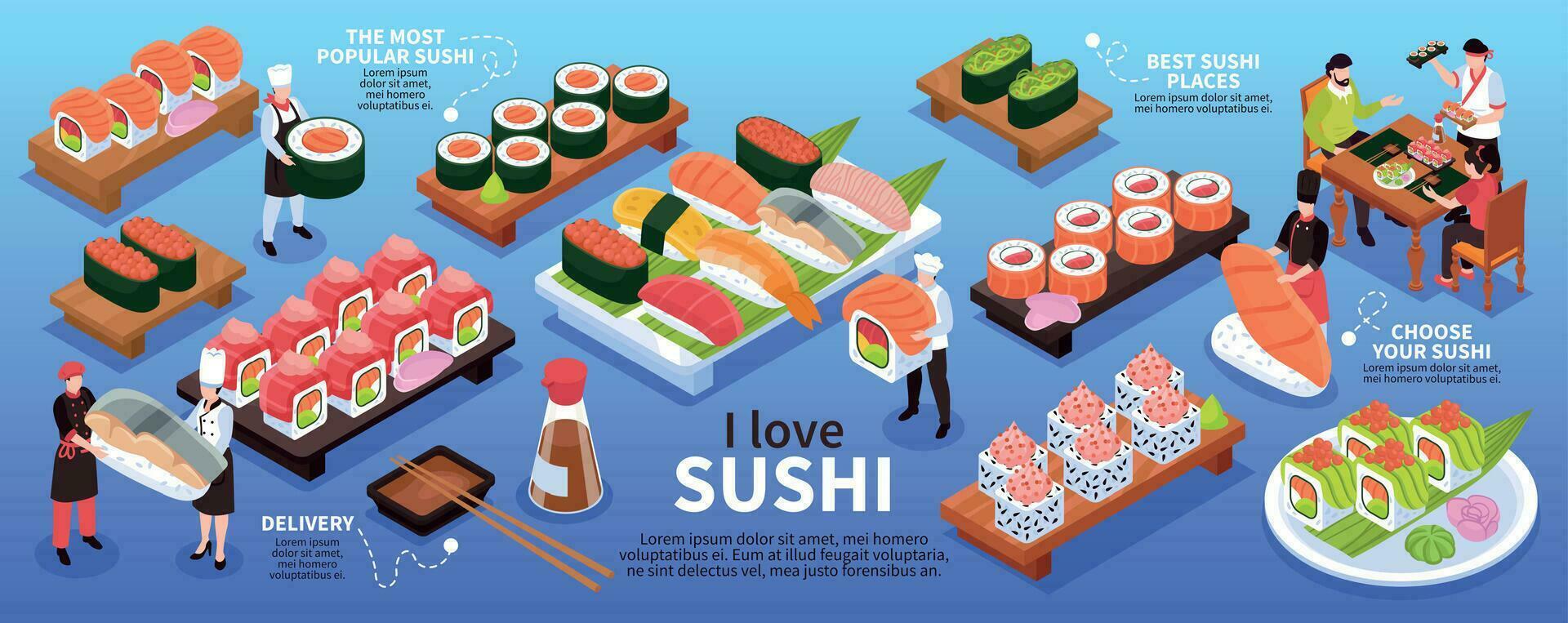 sushi isometrisk infographic vektor