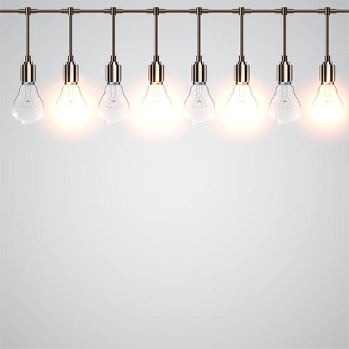 Realistiska lightbulbs hänger och arbetar, vektor