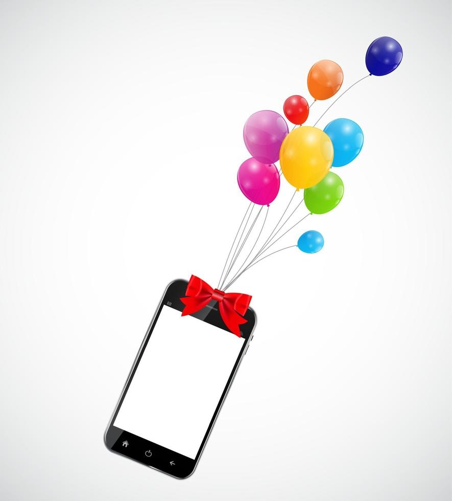 Farbe glänzende Luftballons mit Handy-Vektor-Illustration vektor