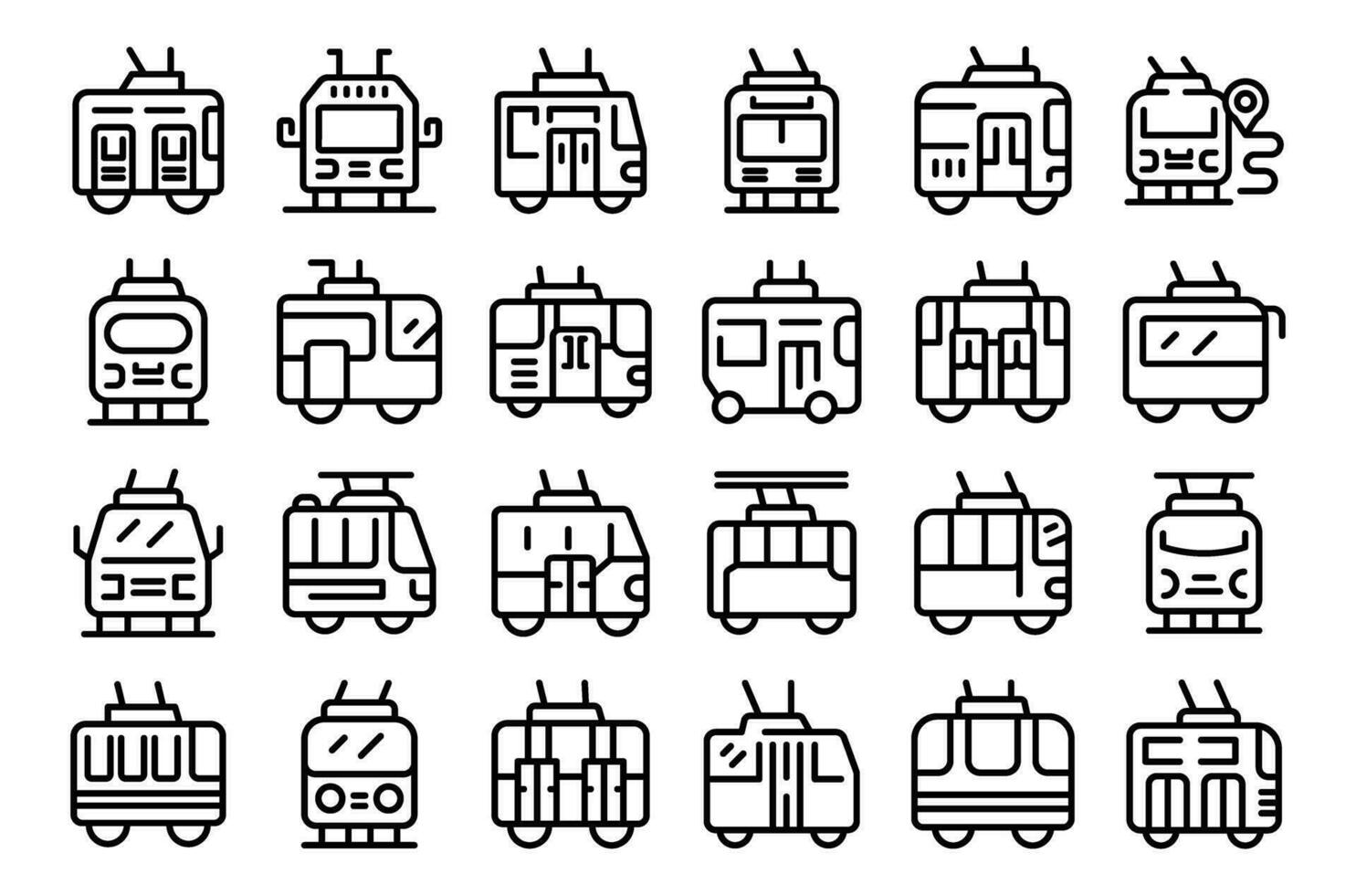 trolleybuss ikoner uppsättning översikt vektor. trafik transport vektor