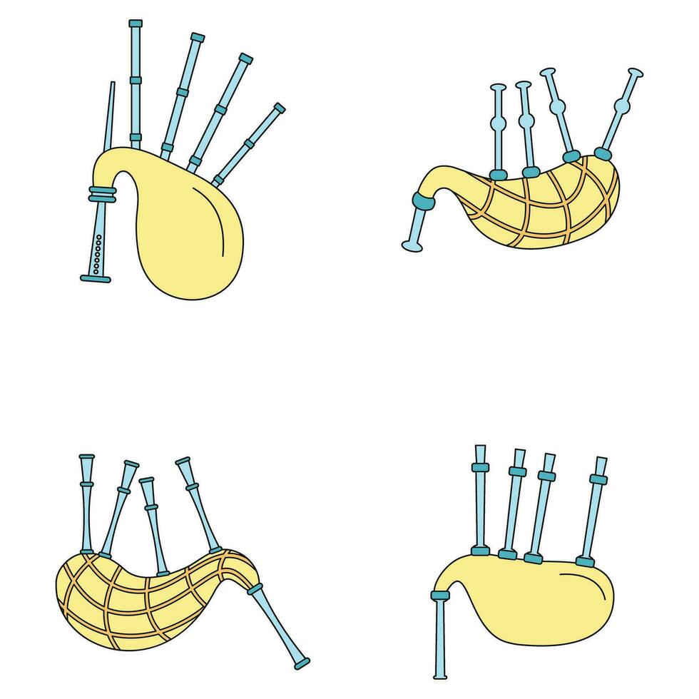 säckpipor skottland skott ikoner uppsättning vektor Färg