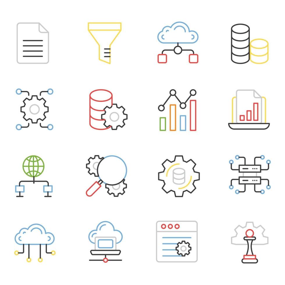 Big Data und Wissenschaft farbige Liniensymbole vektor