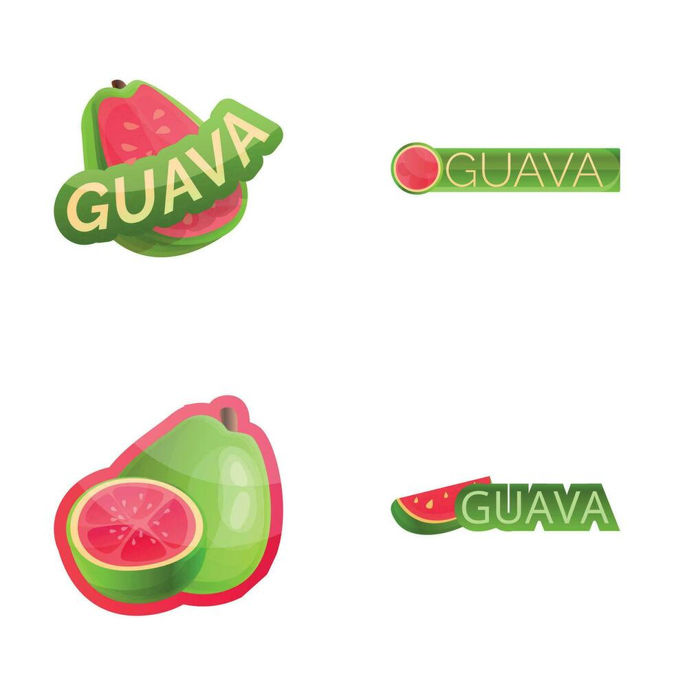 Guave Symbole einstellen Karikatur Vektor. frisch exotisch Obst vektor