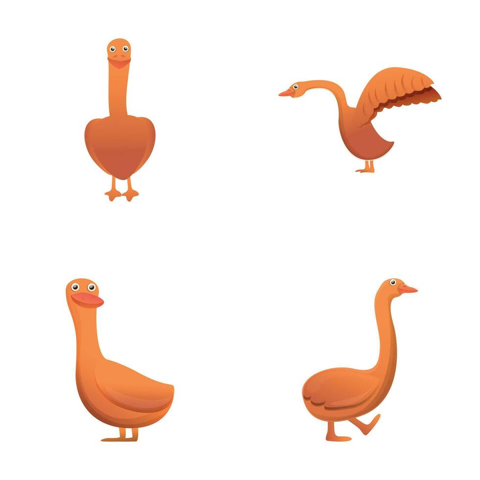 gås fågel ikoner uppsättning tecknad serie vektor. inhemsk sjöfågel vektor
