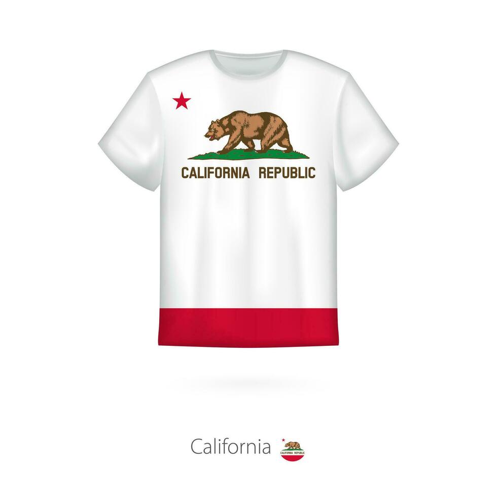 t-shirt design med flagga av kalifornien oss stat. vektor