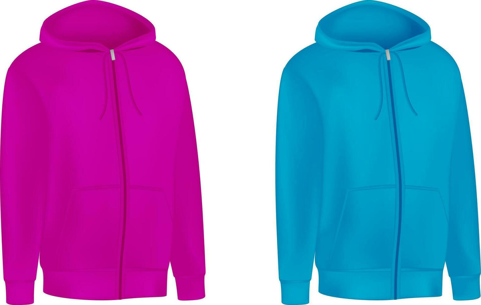 leer Rosa, Blau unisex Kapuzenpullover Sweatshirt lange Ärmel. männlich Hoody mit Kapuze Vorderseite Sicht. Vektor Vorlage Sport Winter Kleider zum Design Attrappe, Lehrmodell, Simulation, drucken, isoliert auf Weiß Hintergrund