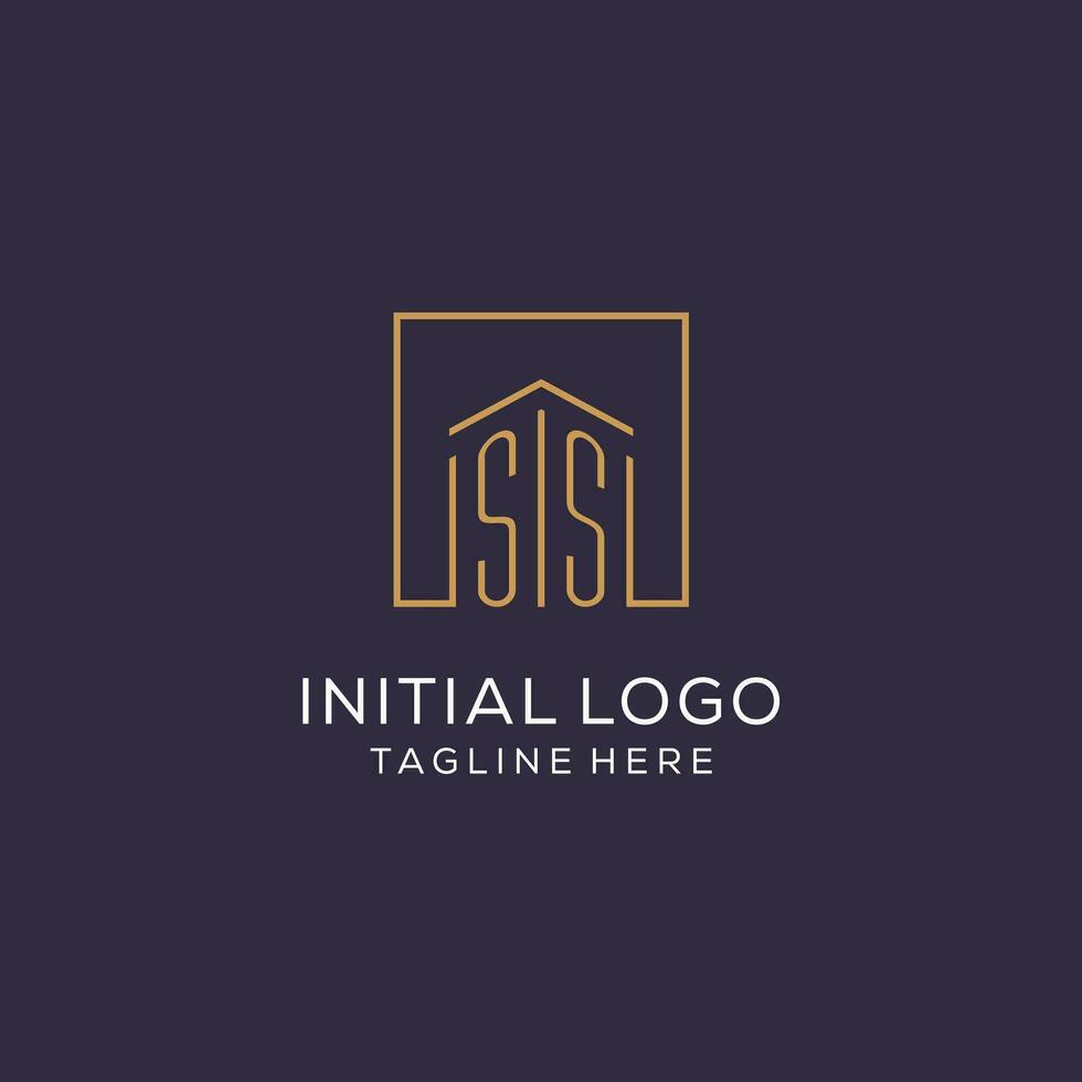 första ss logotyp med fyrkant rader, lyx och elegant verklig egendom logotyp design vektor