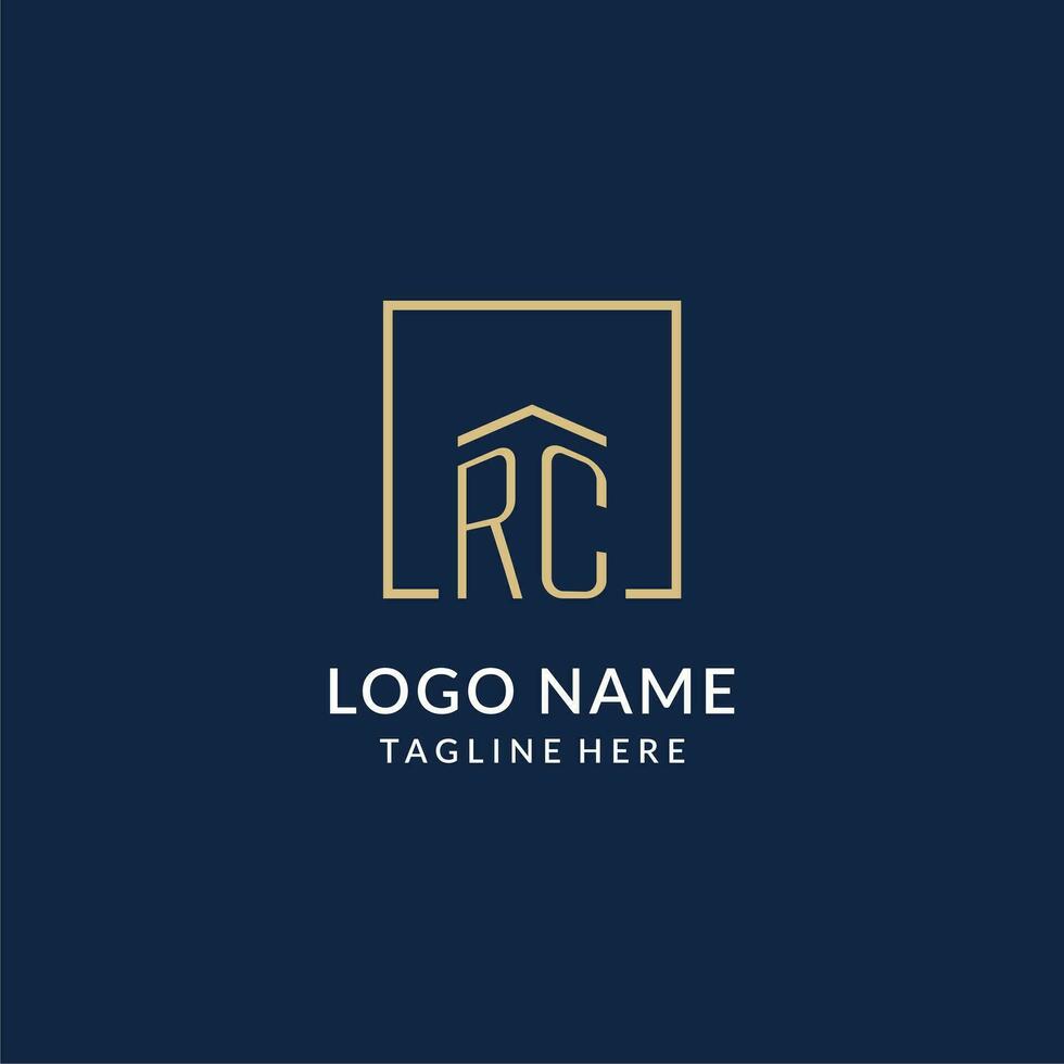 Initiale rc Platz Linien Logo, modern und Luxus echt Nachlass Logo Design vektor