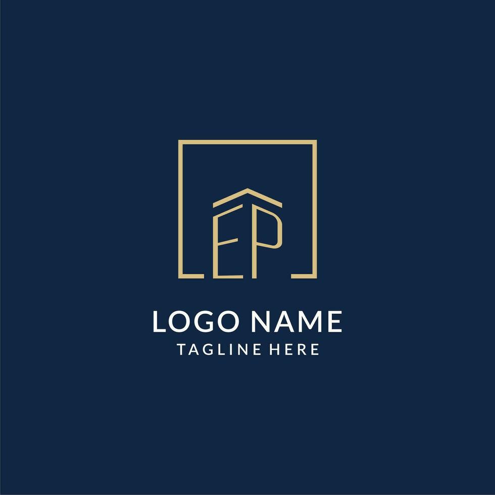 första ep fyrkant rader logotyp, modern och lyx verklig egendom logotyp design vektor