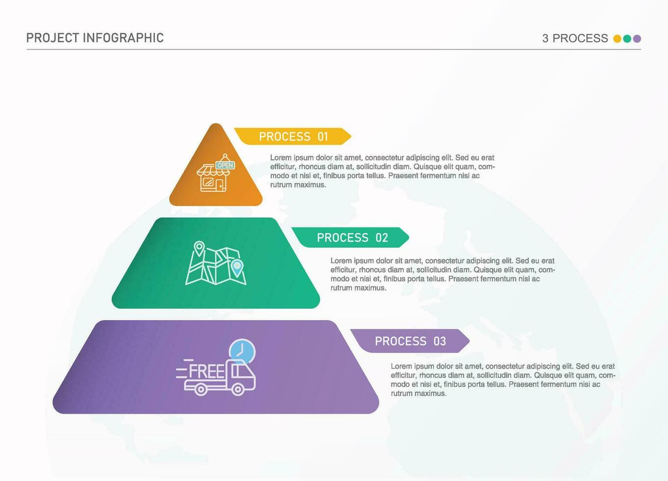 Infografik Design mit Dreieck oder Pyramide Diagramm geteilt in 3 Teile oder eben. vektor