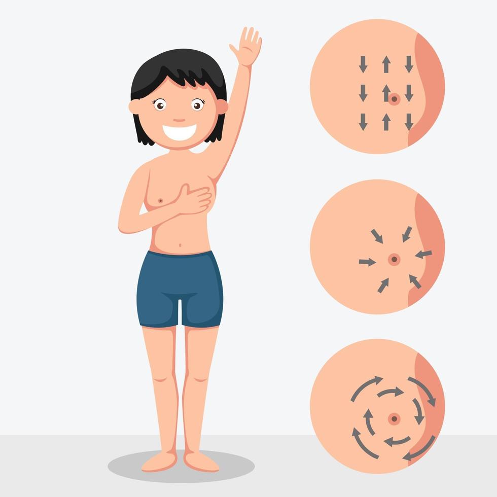 bröstcancer självkontroll och bröstmassage. illustration vektor