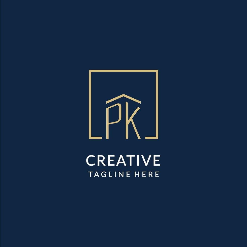 Initiale pk Platz Linien Logo, modern und Luxus echt Nachlass Logo Design vektor