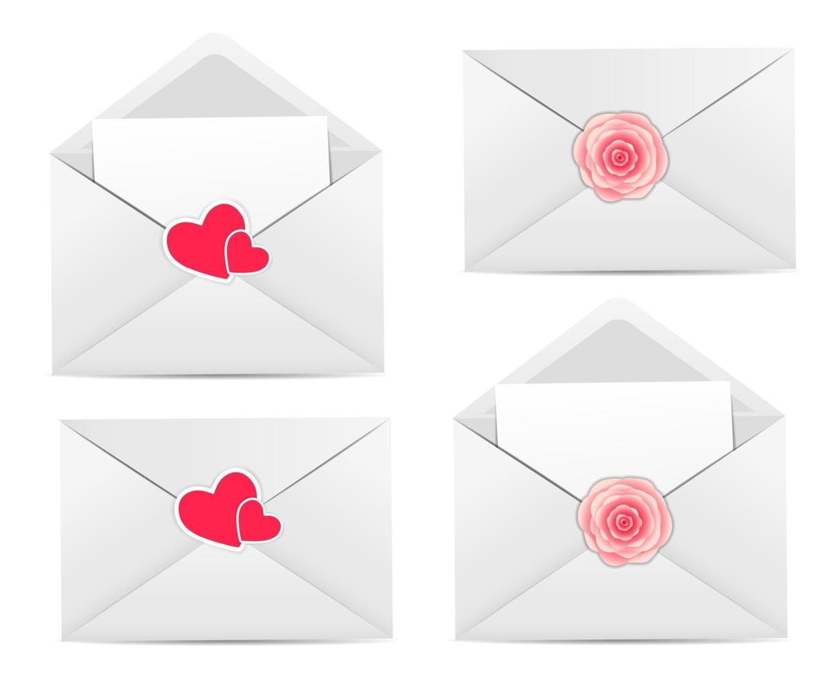 Valentinstagkarte mit Umschlag, Herz und Rosenblumenvektor vektor