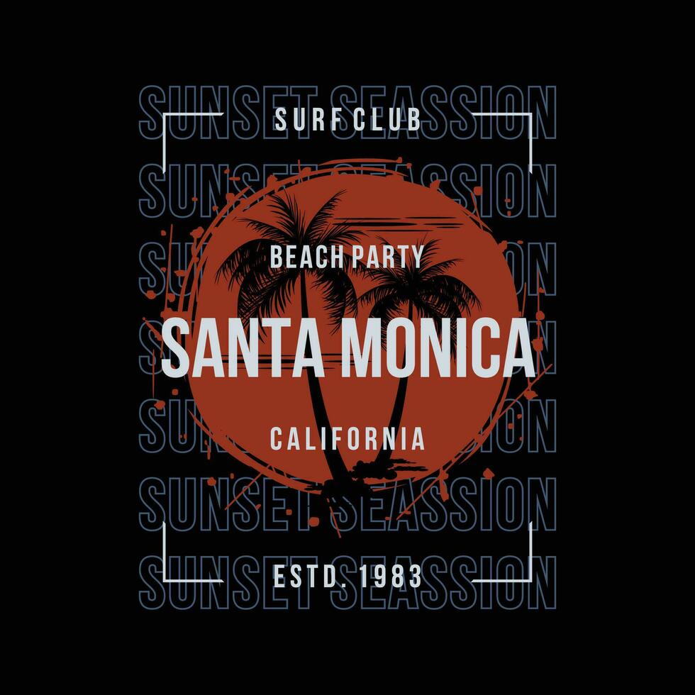 santa monica Kalifornien, på strand tema grafik design, surfing typografi, t skjorta vektorer, sommar äventyr vektor