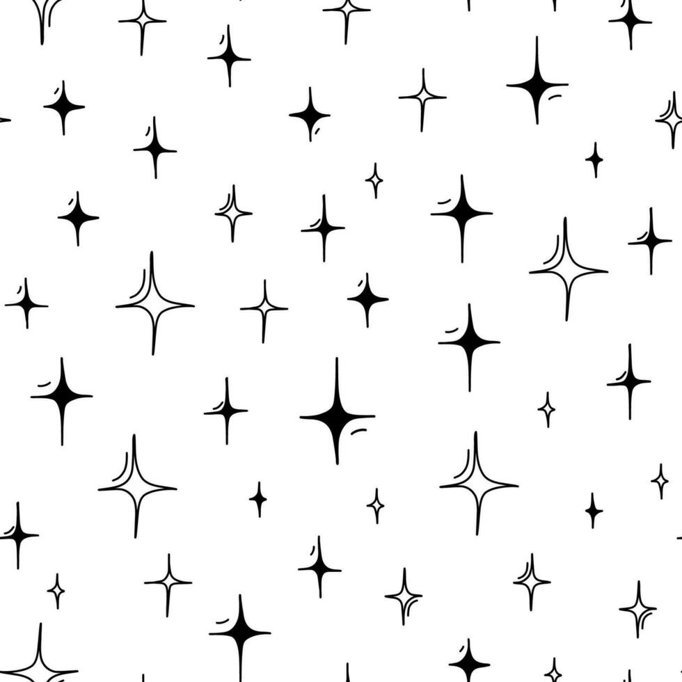nahtlos Muster. zufällig Größe einer Farbe Funken. modern stilvoll Textur. schwarz und Weiß Hintergrund. Sterne leuchtenden, funkelnd, glühend, funkelnd. abstrakt Textur mit Funken. vektor