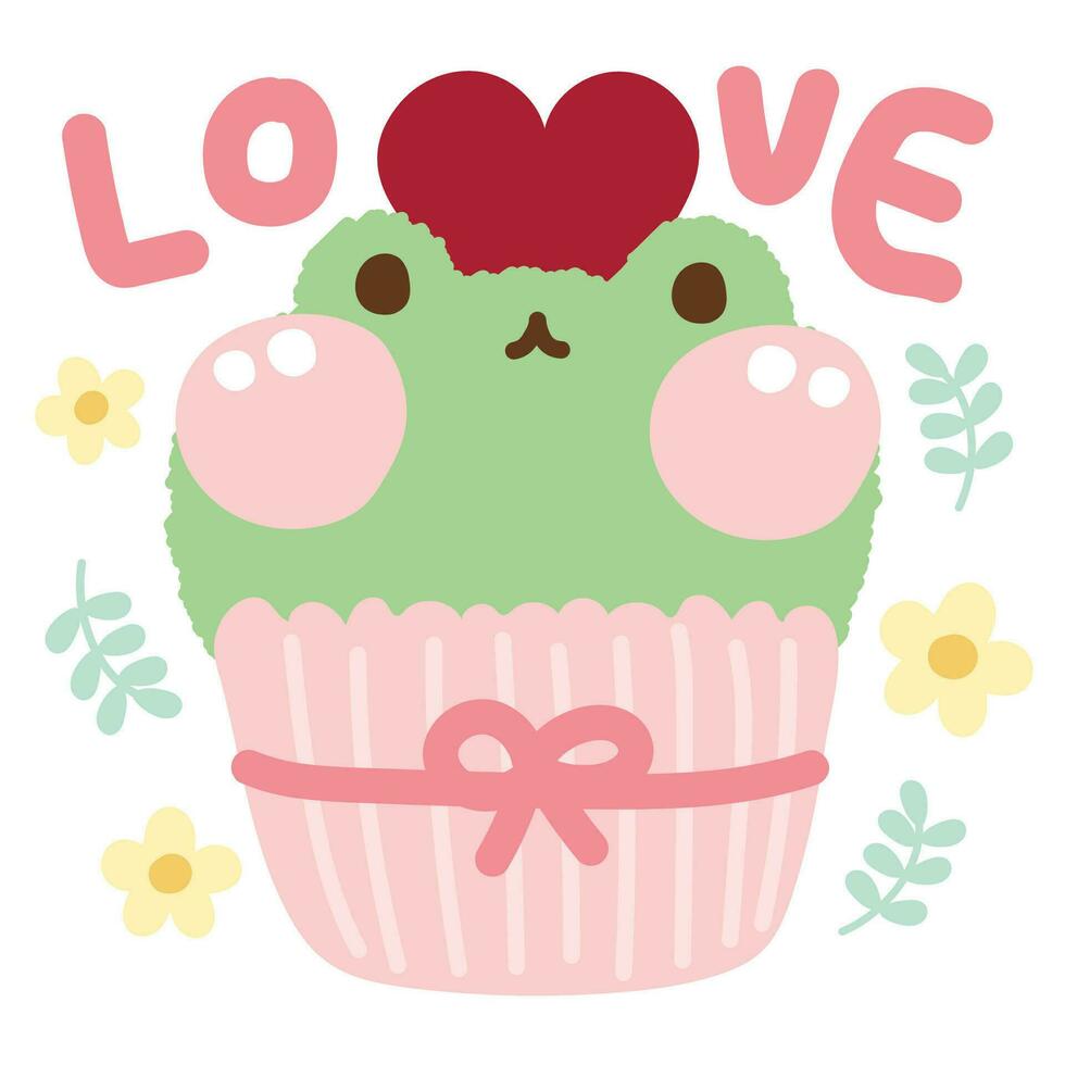 süß Frosch Kopf mit Herz Cupcake auf Weiß Hintergrund.süß vektor