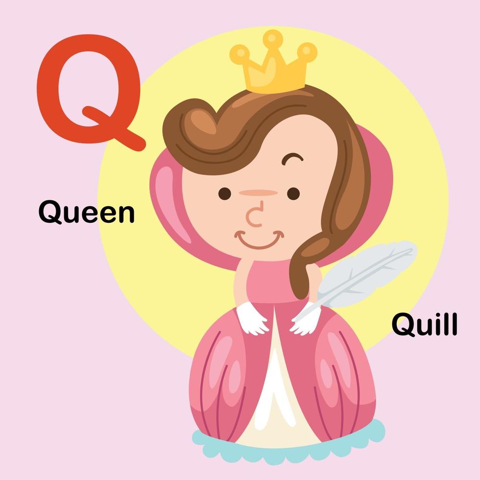 illustration isolerade alfabetet bokstaven q-queen, quill vektor