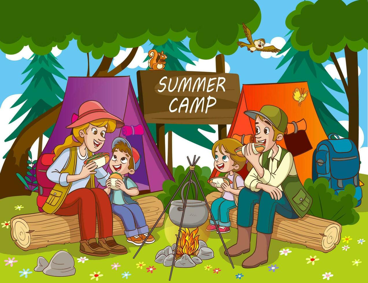 Vektor Illustration von Familie Camping