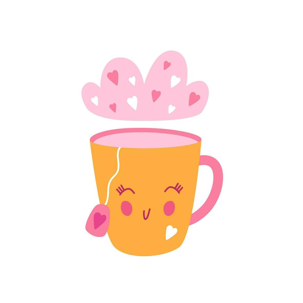 Tasse von Liebe Vektor. Tasse mit Herzen, süß Karikatur eben Illustration zum Valentinstag Tag. vektor