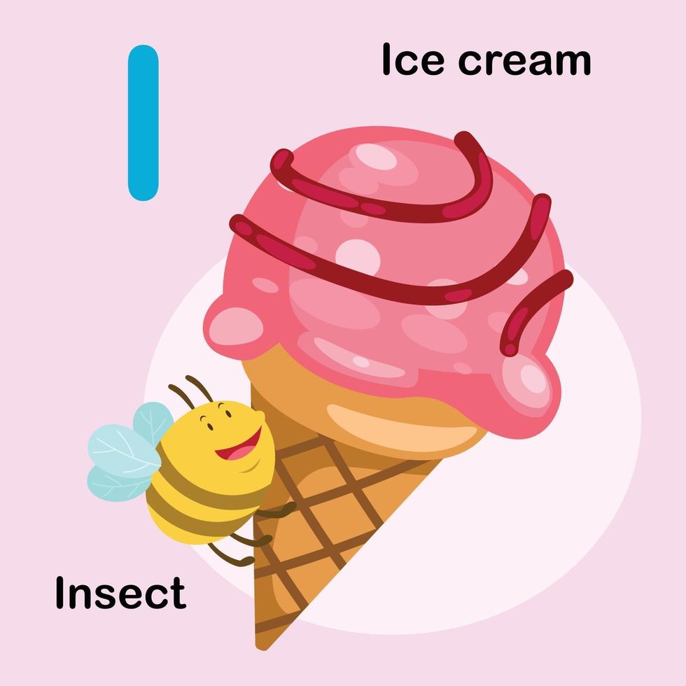 illustration isolerade alfabetet bokstaven i-glass, insekt vektor