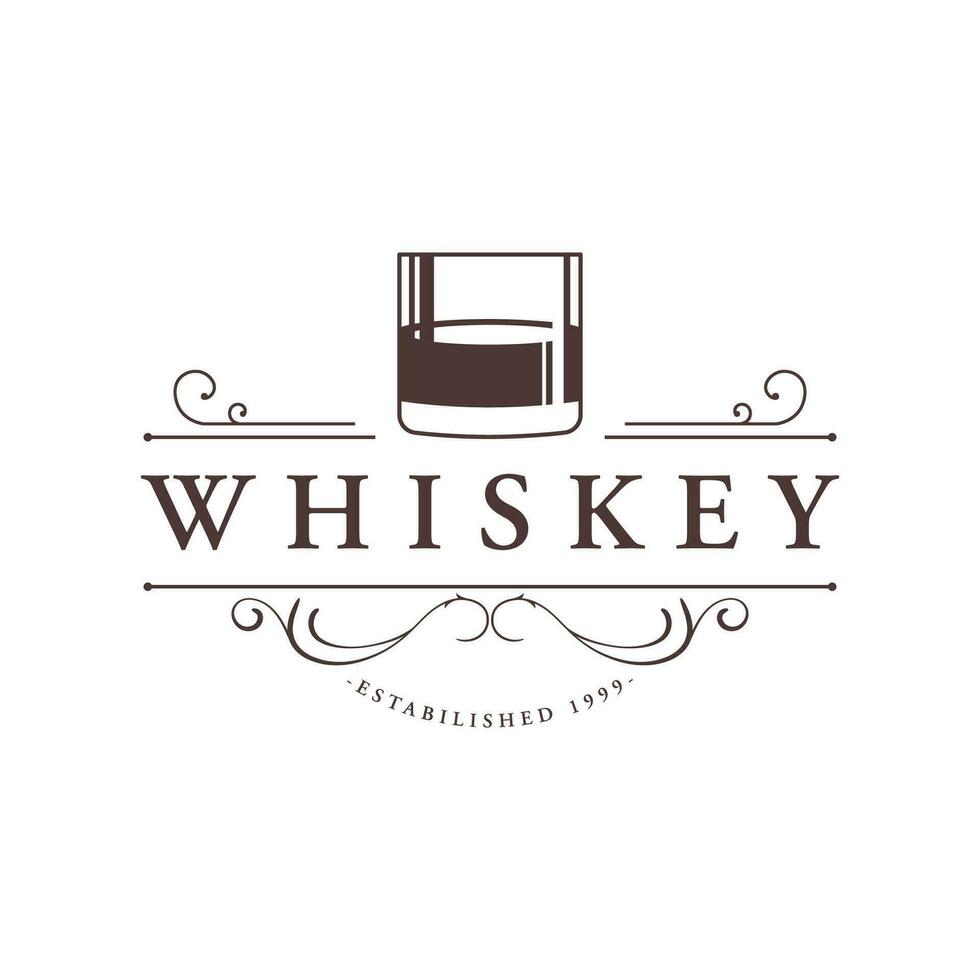 bourbon whisky logotyp design med lyx retro årgång dekoration. för etiketter, märken, barer, restauranger. vektor