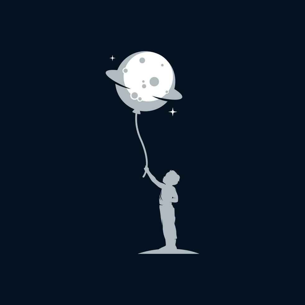 wenig Junge hält ein Mond Ballon vektor